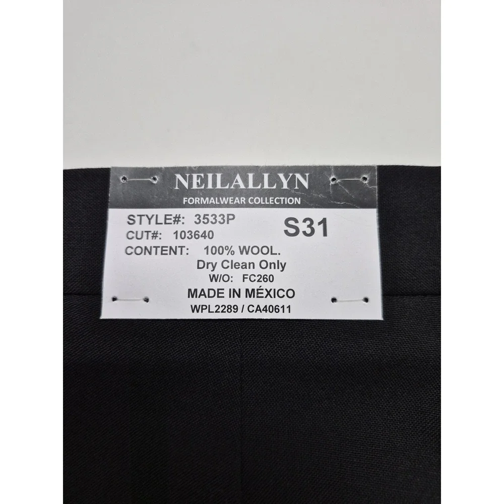 Neil Allyn Suit Pants Mens 31x34 Black Wool Tuxedo Satin Stripe Unhemmed NWT